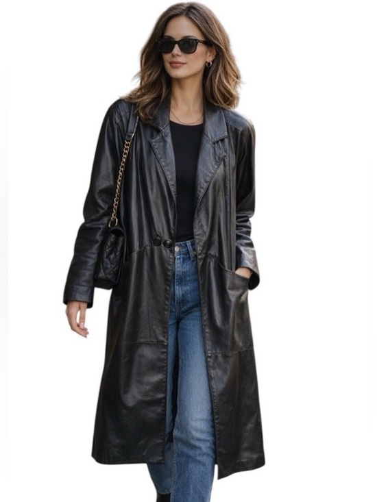 Avanti Jackets & Blazers - Vintage Avanti Black Genuine Leather Long Trench Coat PM